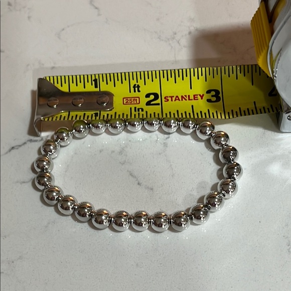 Silver Plated Beaded Bracelet Elastic Slip On - Picture 5 of 5